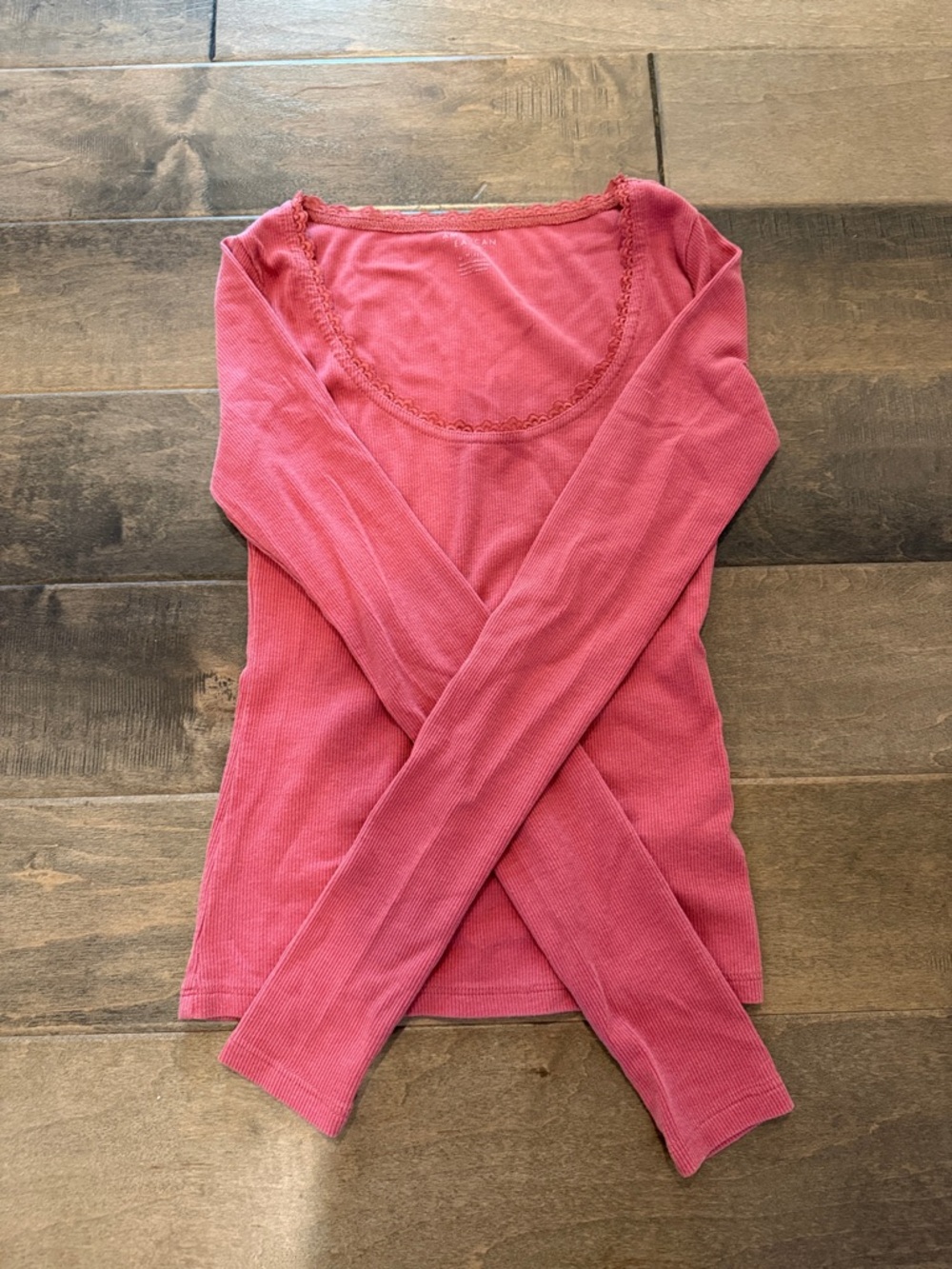 American Eagle Outfitters Long Sleeve Scoop Neck Top - Rose